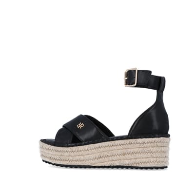 360 degree animation of product Black strappy flatform espadrilles frame-4