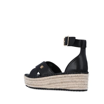 360 degree animation of product Black strappy flatform espadrilles frame-5