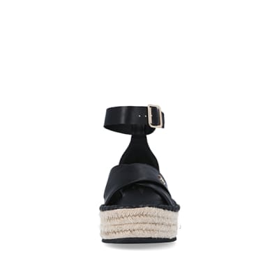 360 degree animation of product Black strappy flatform espadrilles frame-21