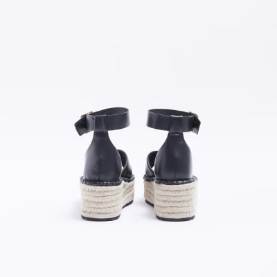 Black strappy flatform espadrilles