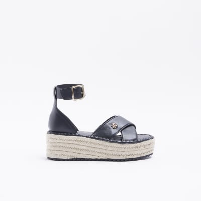 Black strappy flatform espadrilles River Island