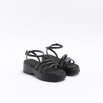 Black best sale strappy flatforms