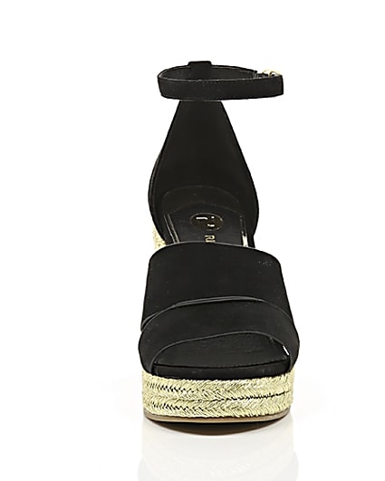 360 degree animation of product Black strappy gold espadrille wedges frame-4