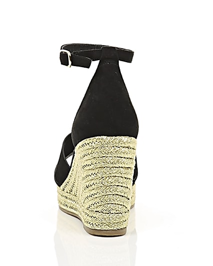 360 degree animation of product Black strappy gold espadrille wedges frame-16