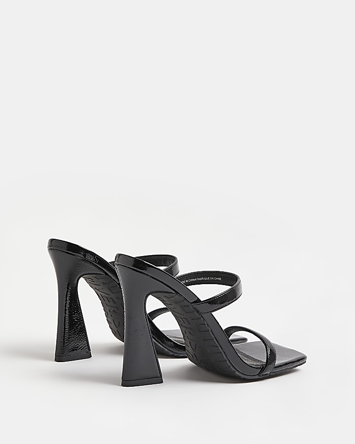 Black strappy heeled mules