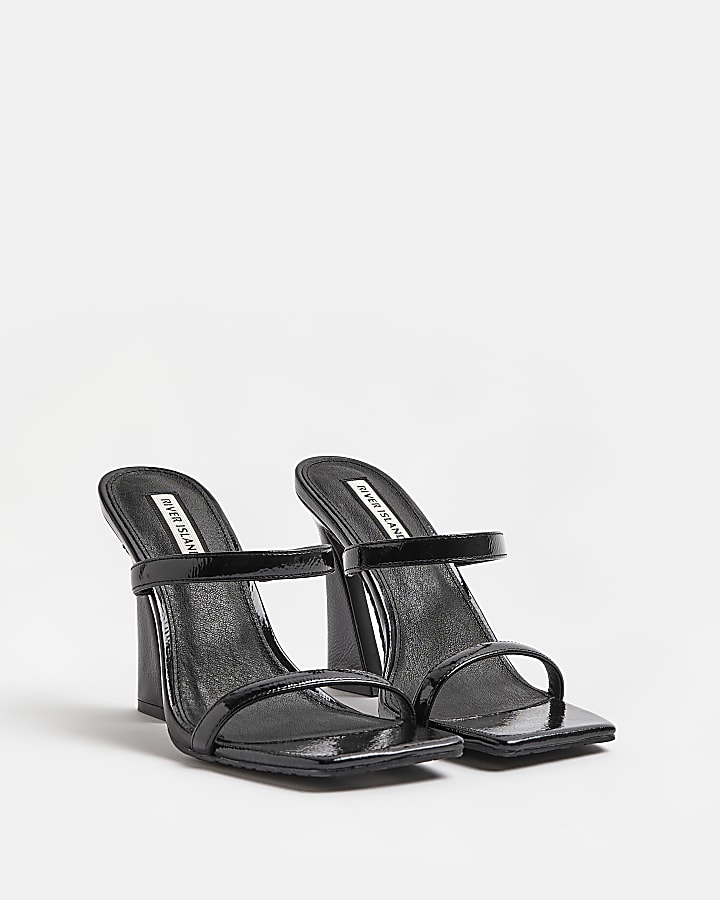Black strappy heeled mules