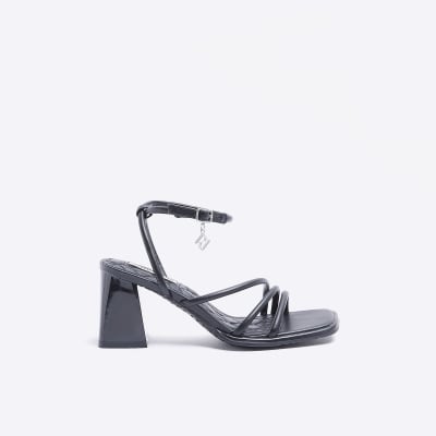Black strappy heeled sandals River Island