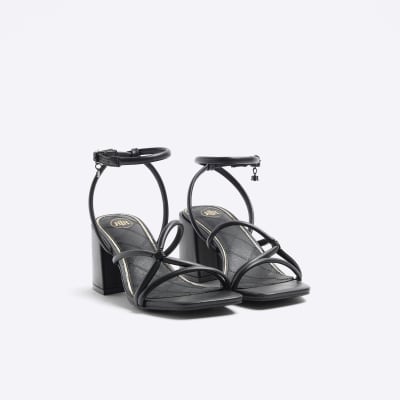 Black strappy heeled sandals River Island