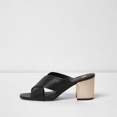 Black strappy mules