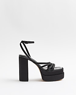Black strappy platform heeled sandals
