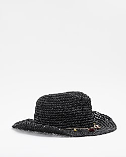 Black straw beaded cowboy hat