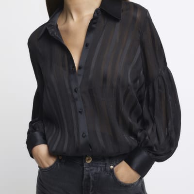 Black Stripe Chiffon Shirt
