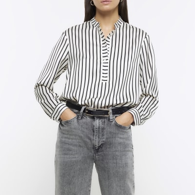 Black stripe crew neck shirt | River Island