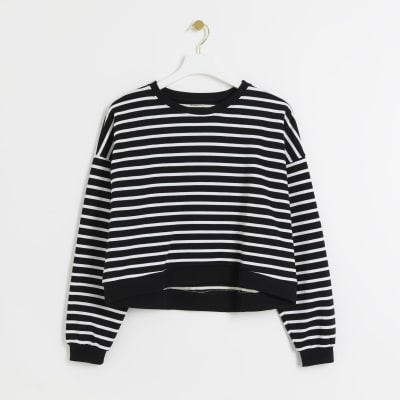 Black stripe crop sweatshirt | River Island