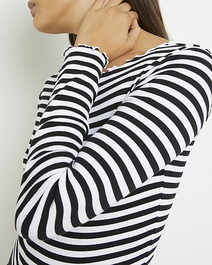 Black stripe frill long sleeve top