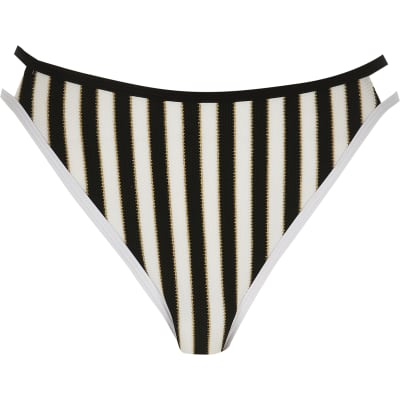 Black stripe high leg bikini bottoms