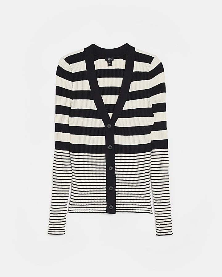 Black stripe knit long sleeve top
