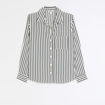 Black stripe long sleeve crepe shirt | River Island