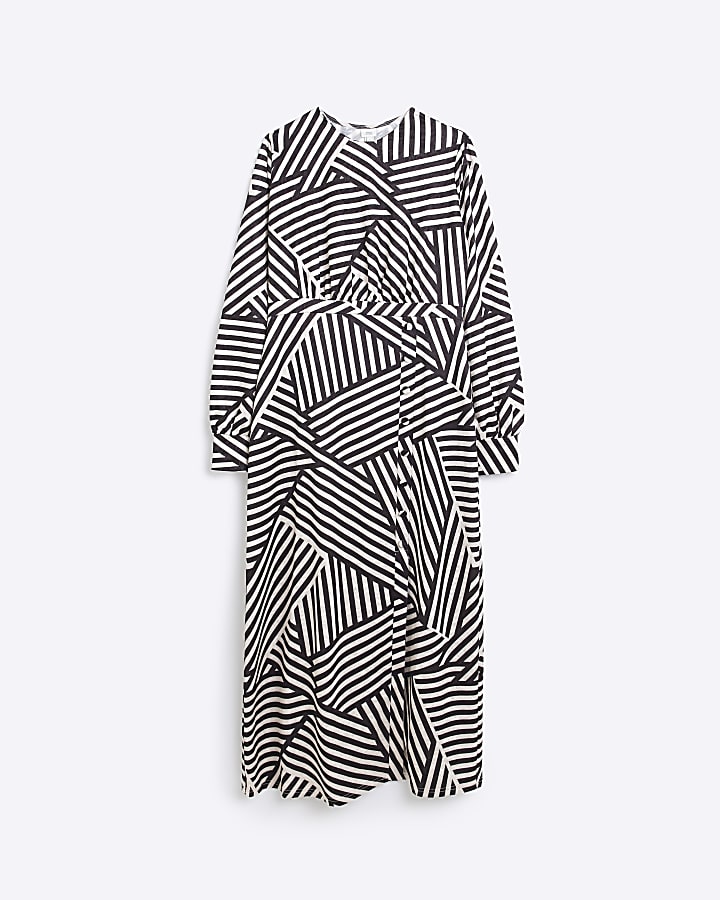Black stripe long sleeve midi dress