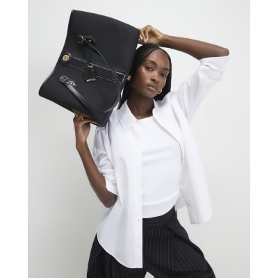 Black Stripe Monogram Shopper Bag
