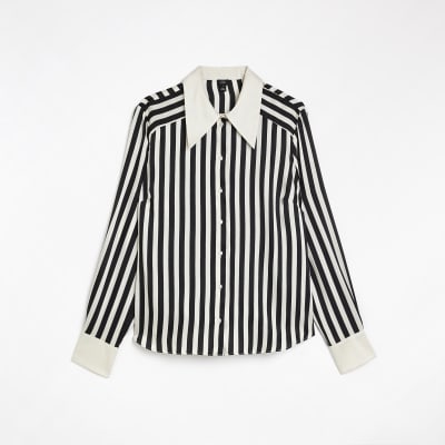 Black stripe satin long sleeves shirt