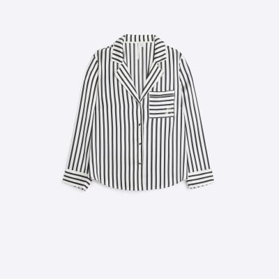 Black stripe satin pyjama top