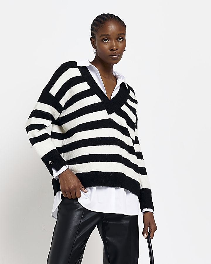 Black stripe shirt jumper