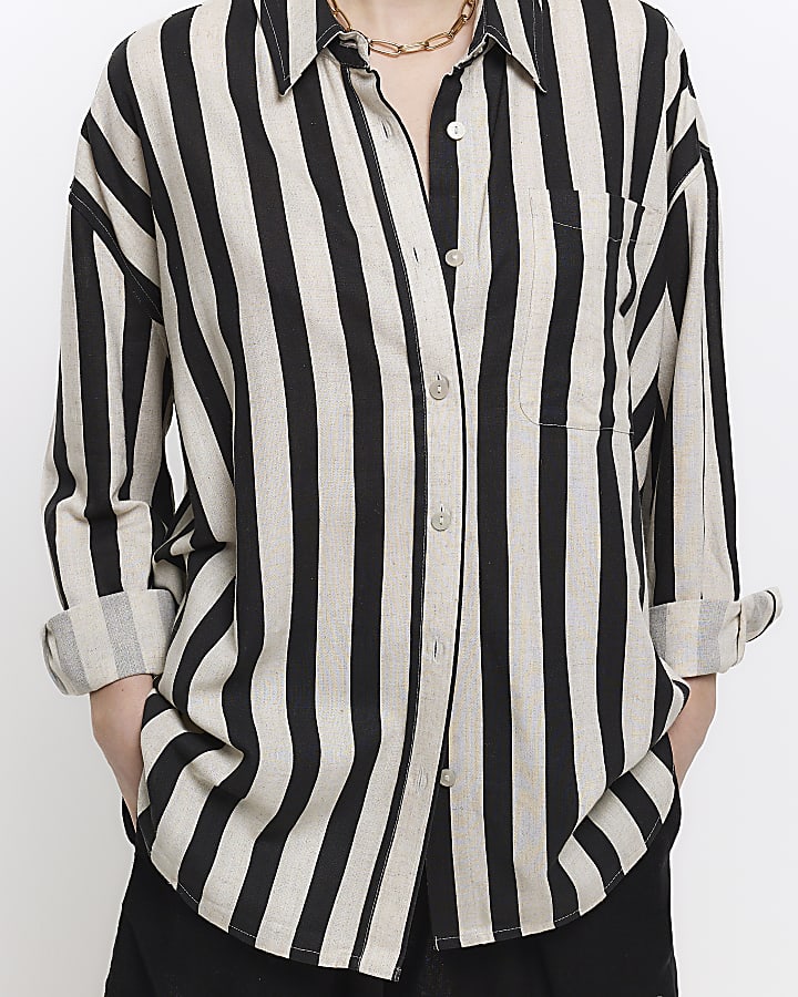 Black stripe shirt with linen blend