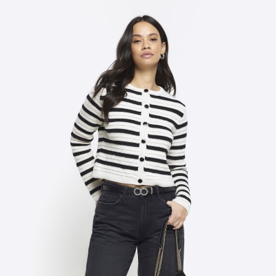 Black Stripe Textured Knit Cardigan