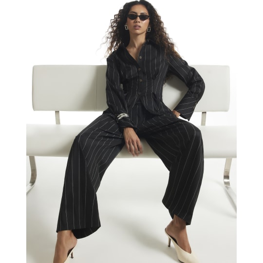 River Island Black Stripe Wide Leg Trousers