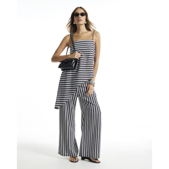 River Island Black Stripe Wide Leg Trousers