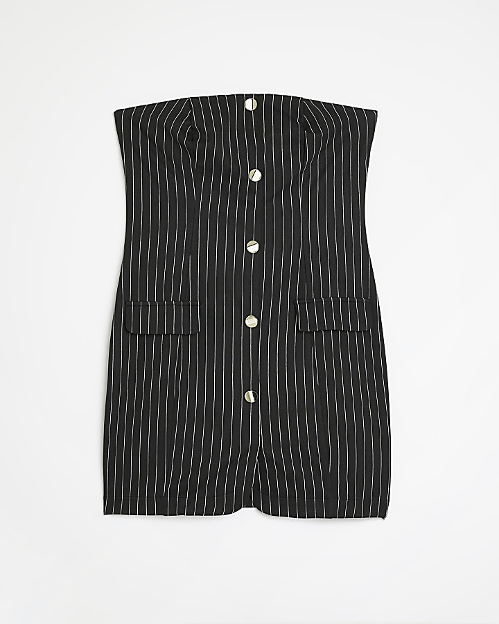 Black striped bandeau bodycon mini dress