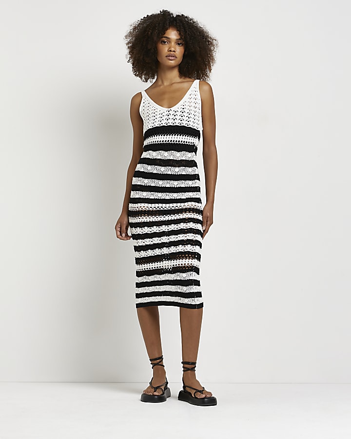 Black striped bodycon midi dress