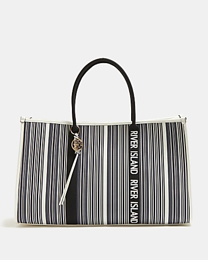 Black striped canvas shopper bag