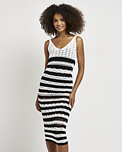 Black striped crochet bodycon midi dress
