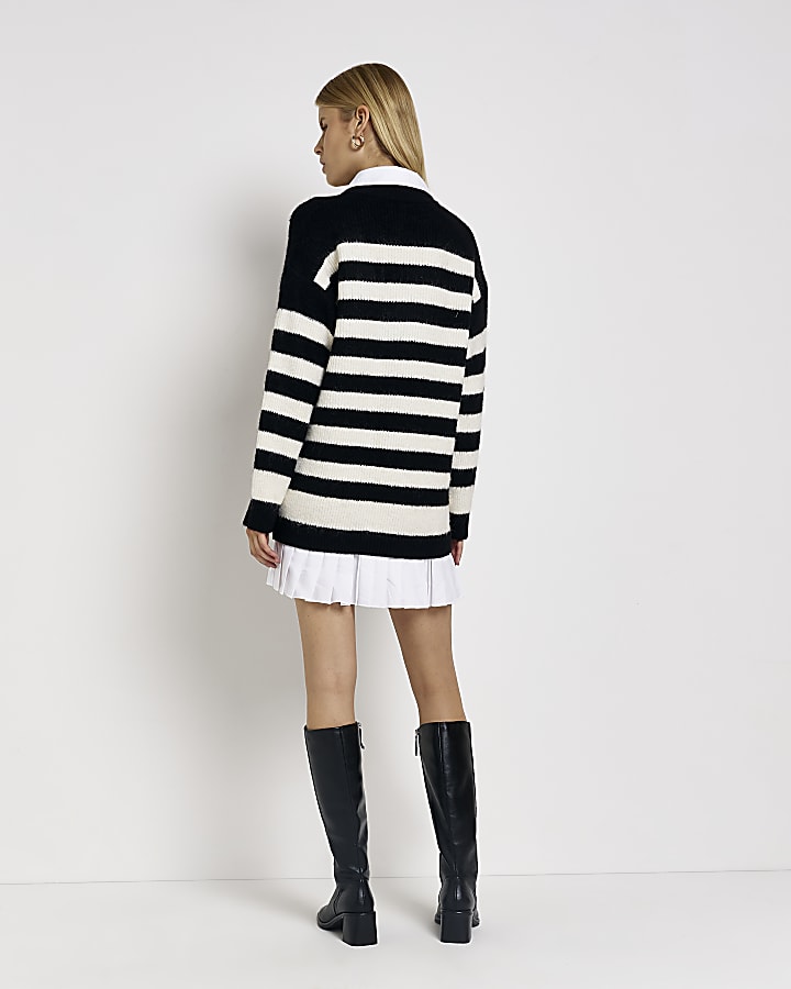 Black striped knit mini jumper shirt dress