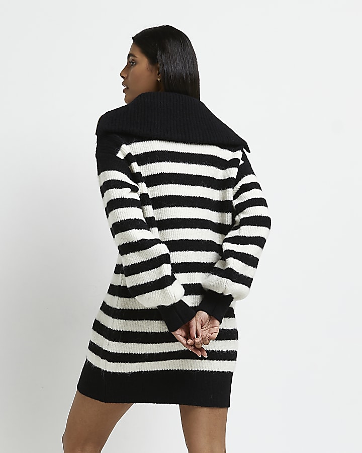 Black striped knitted mini dress