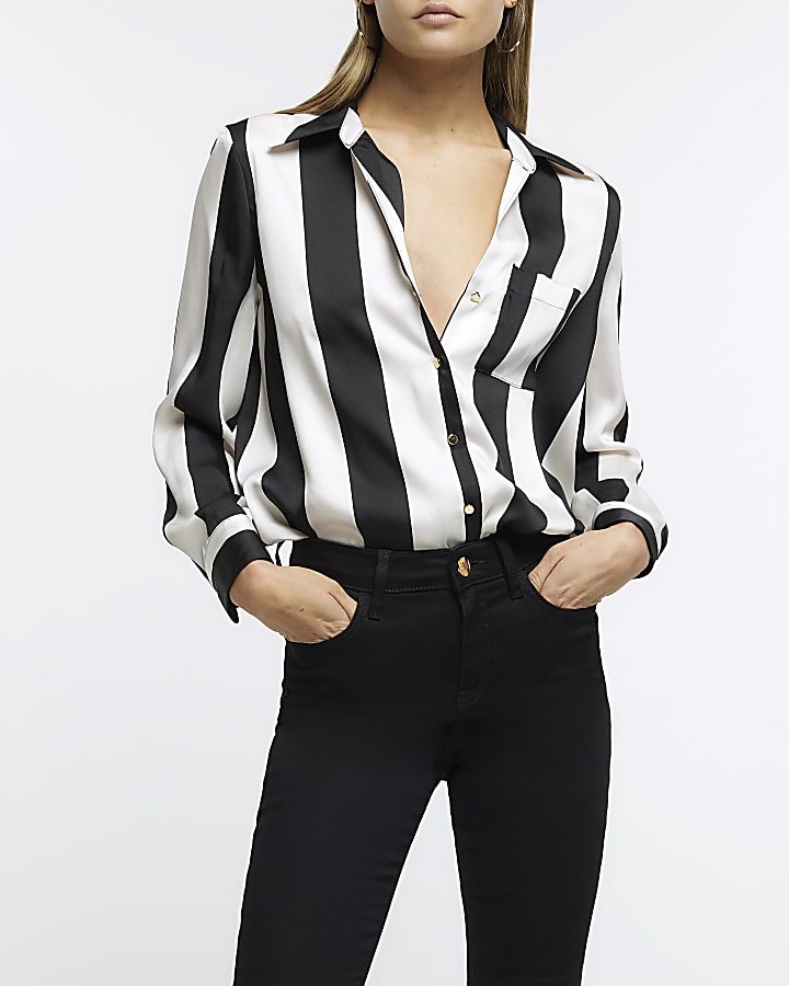 Black striped satin shirt