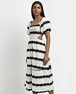 Black striped smock midi dress