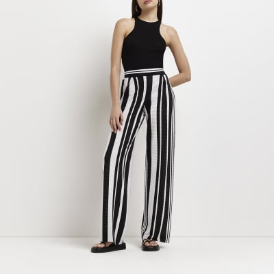Black striped wide leg trousers | River