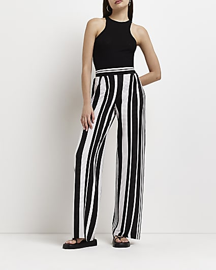 Black striped wide leg trousers
