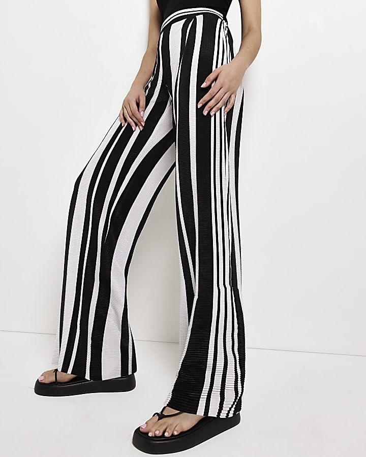 Black striped wide leg trousers