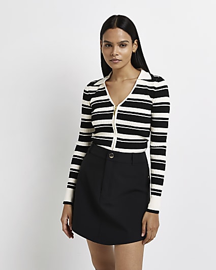 Black striped zip up cardigan