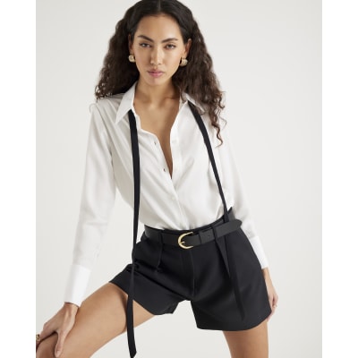 Black Structured Belted Shorts