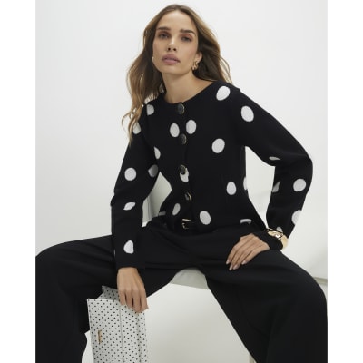 Black Structured Spot Print Cardigan