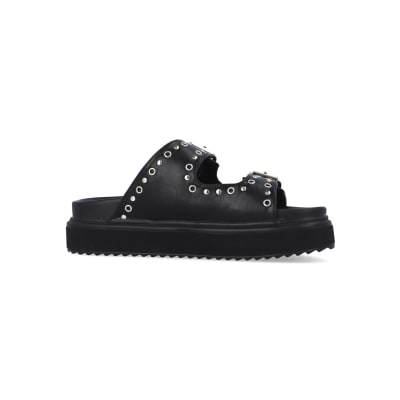 360 degree animation of product Black stud detail sandals frame-16