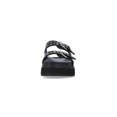 360 degree animation of product Black stud detail sandals frame-21