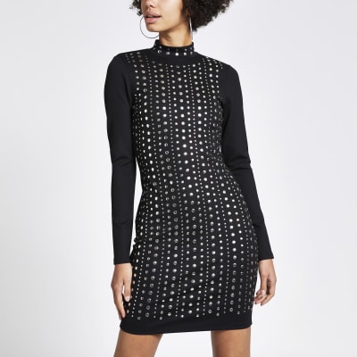 river island black embellished dress