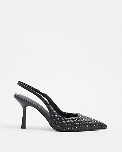 Black stud heeled court shoes