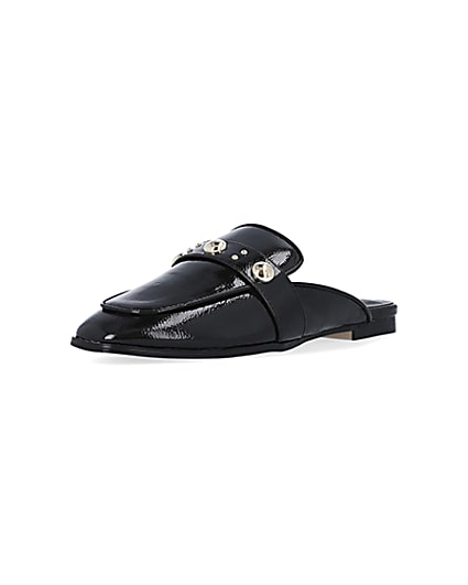 360 degree animation of product Black studded backless loafers frame-0